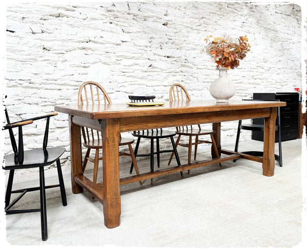 Ancienne Grande Table de Ferme Vintage en Chêne Massif