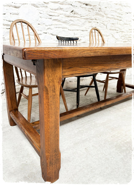 Ancienne Grande Table de Ferme Vintage en Chêne Massif