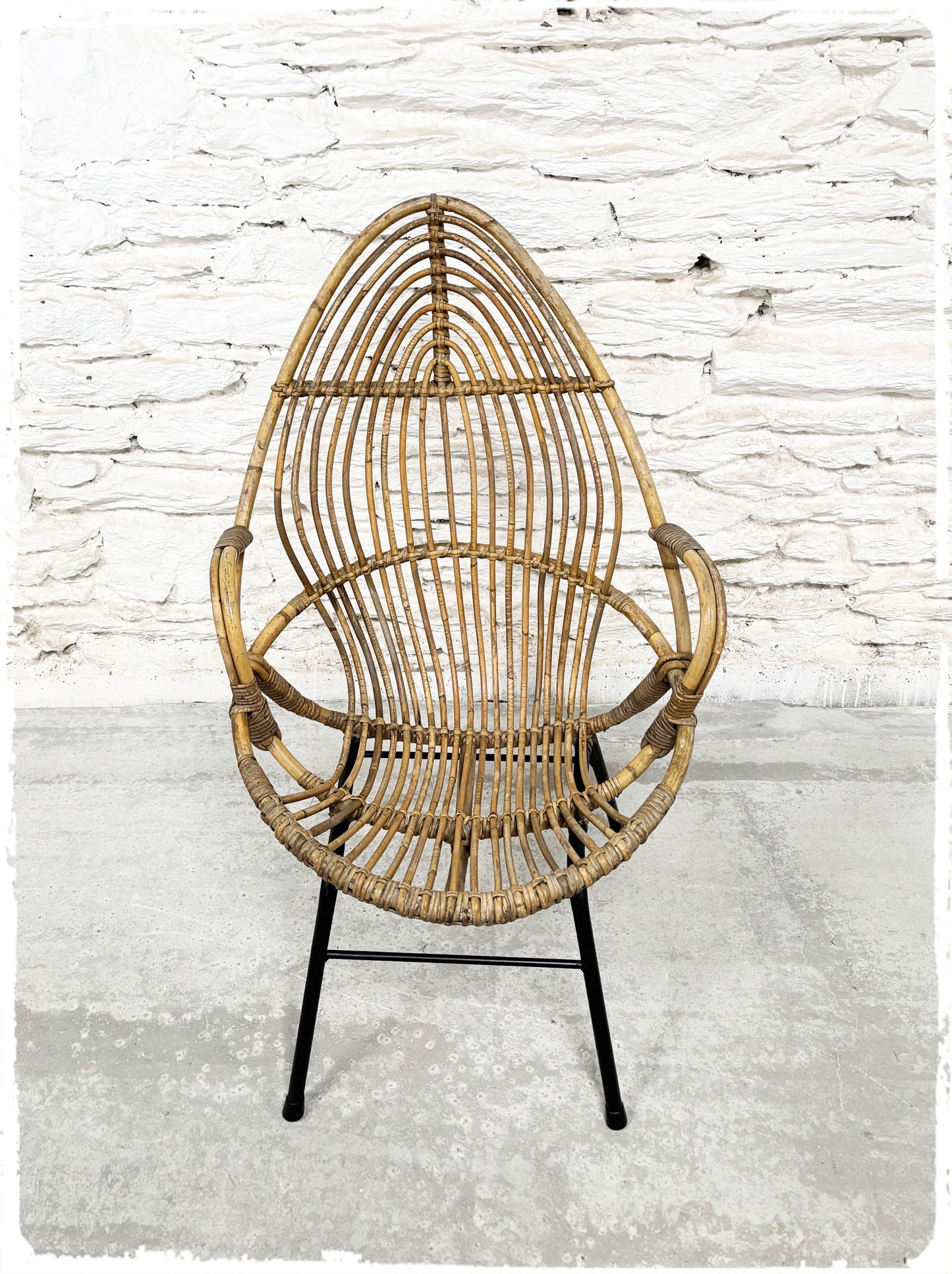 Fauteuil Coquille Vintage en Rotin Rohé Noordwolde Dossier Haut