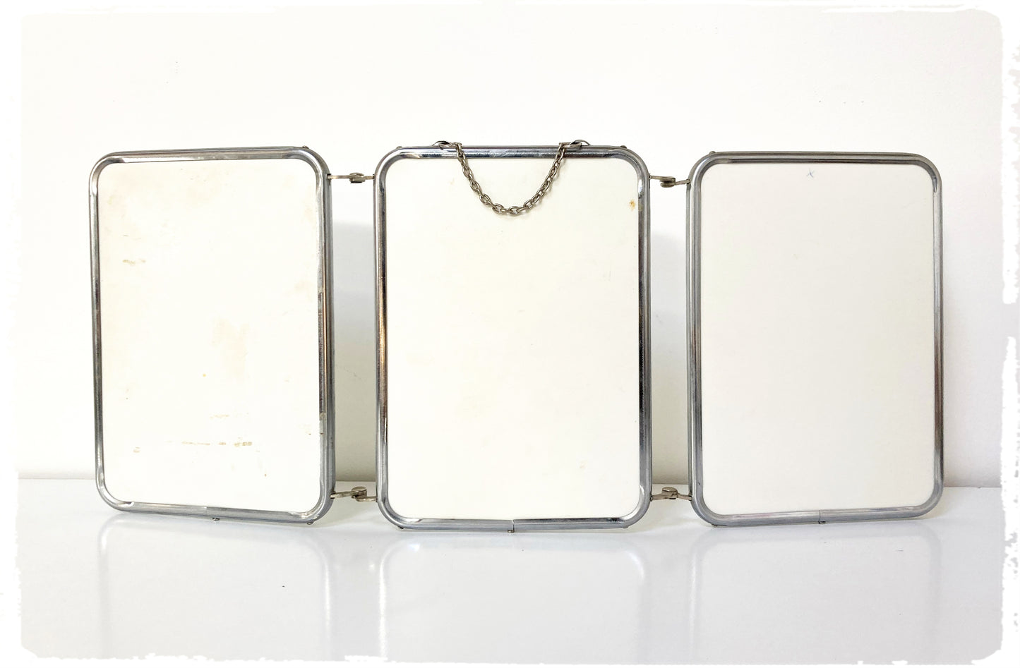Miroir de Barbier Triptyque Vintage Avec Chaînette Métal