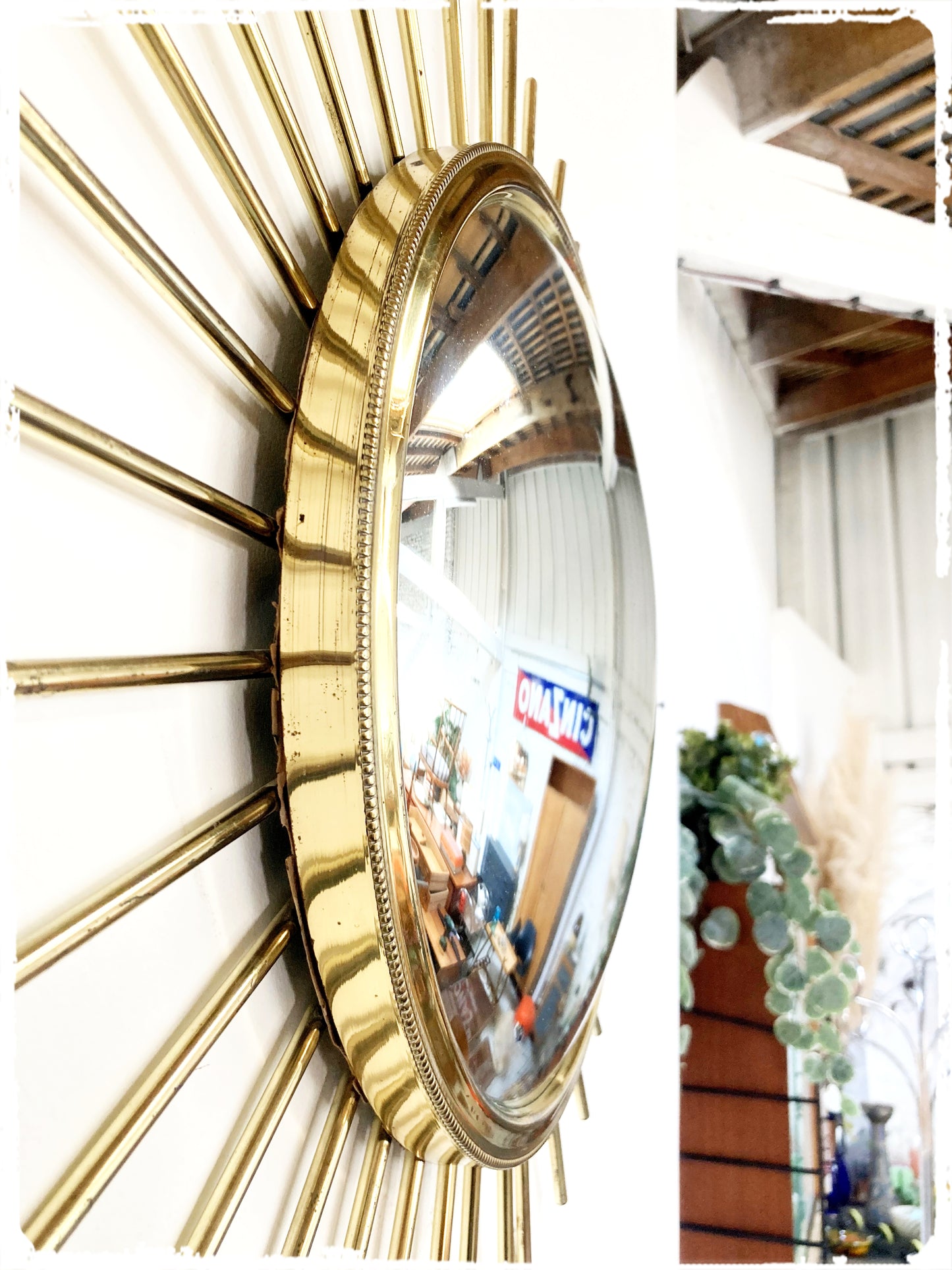 Miroir Soleil Sunburst Vintage Oeil de Sorciere Métal Doré