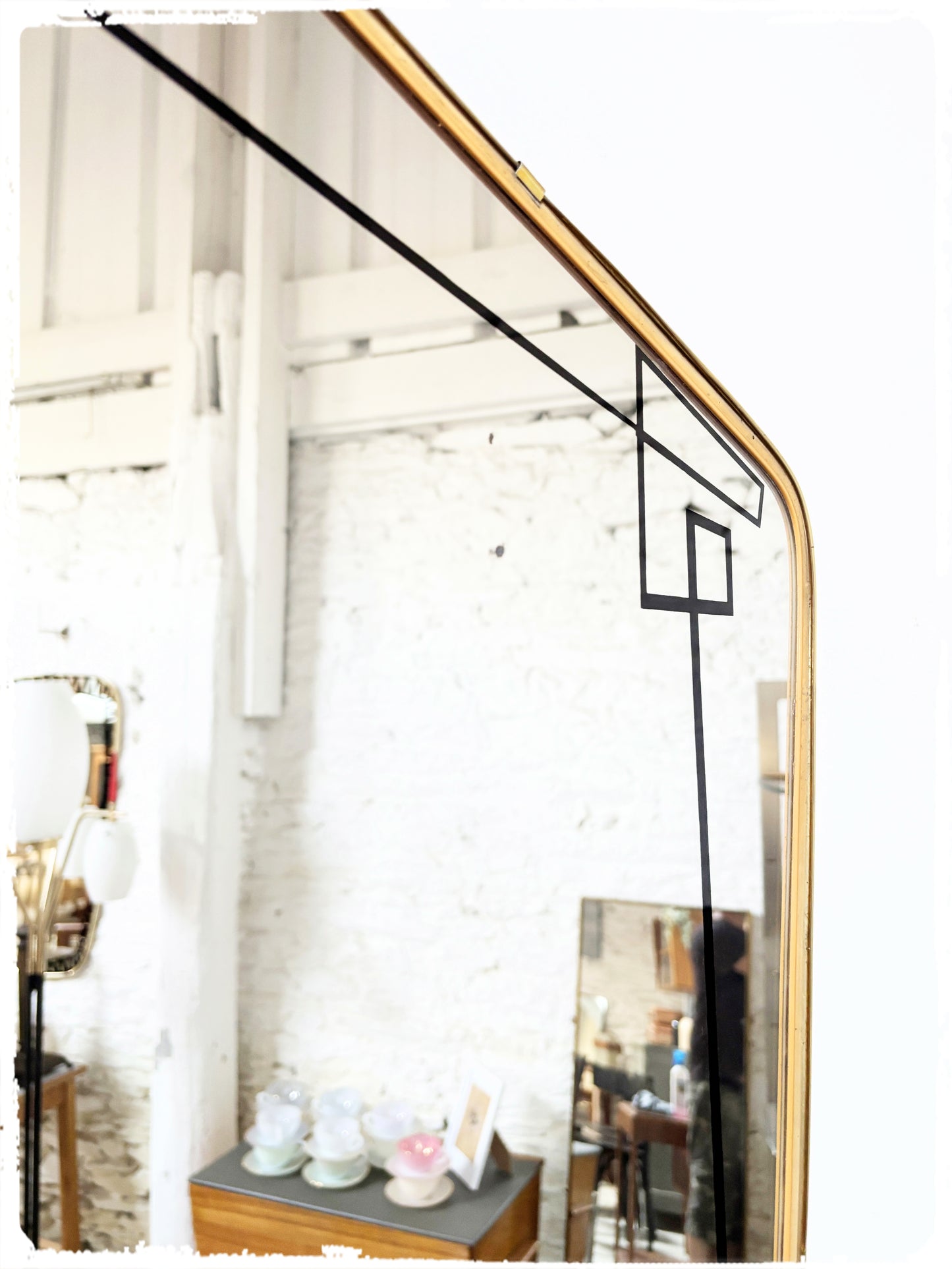 Grand Miroir Vintage Forme Libre Rétroviseur Asymétrique Sérigraphié