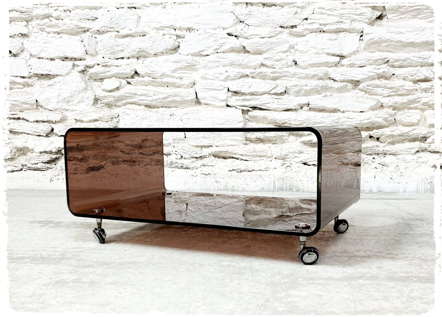 Table Basse Bar Roulante Vintage Années 70 Plexiglas Fumé