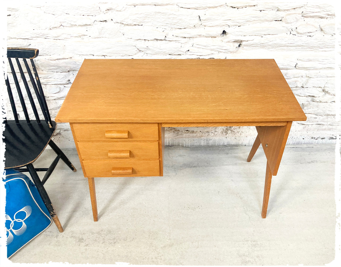 Bureau Vintage Pieds Compas Bois Doré