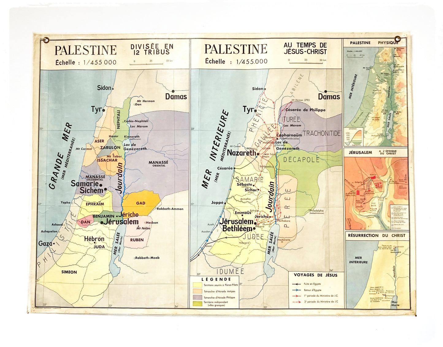 Grande Affiche Carte Scolaire Plastifiée Vintage La Palestine L'Orient