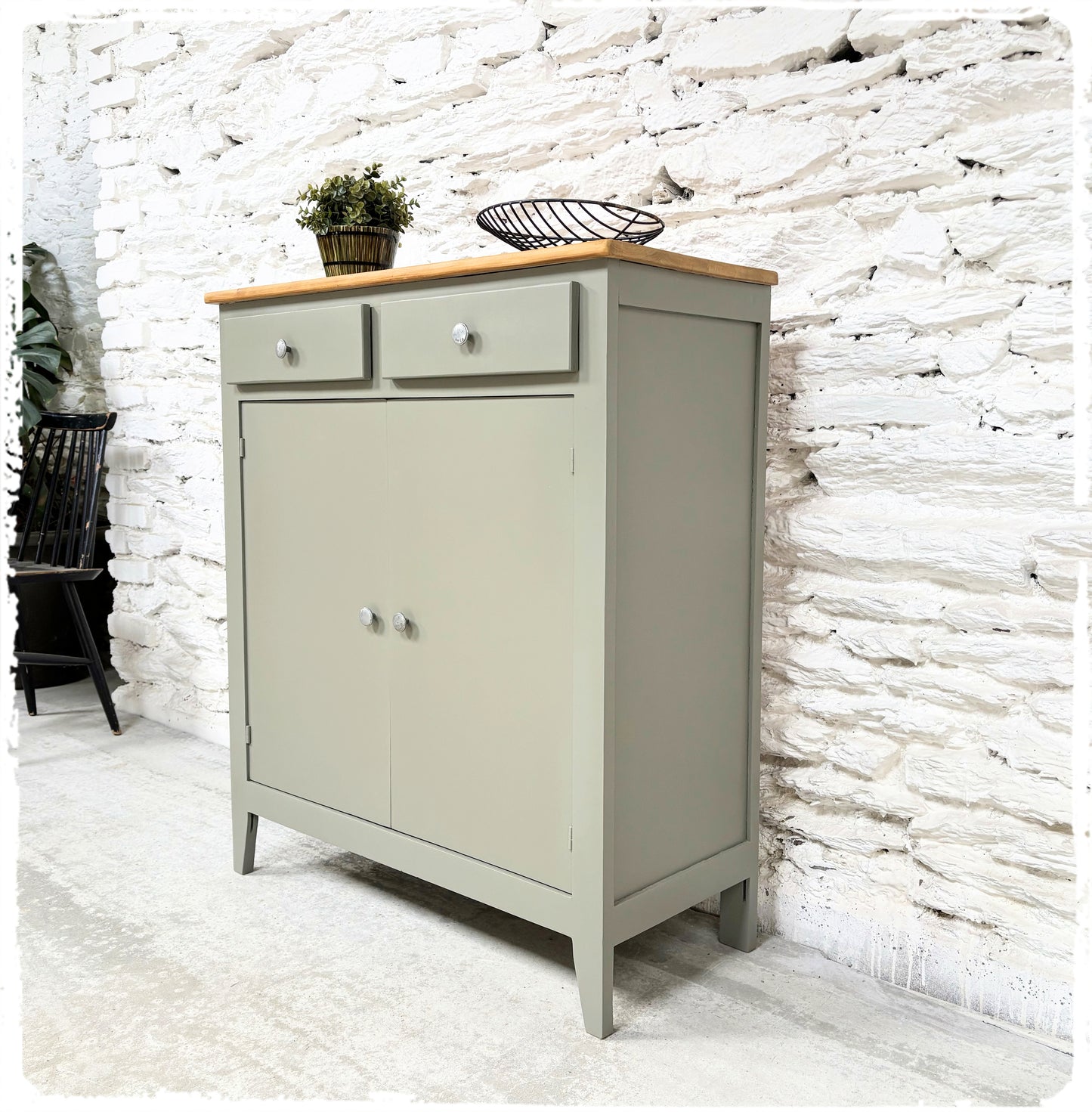Ancien Buffet Style Parisien Vintage Gris Vert Moyen