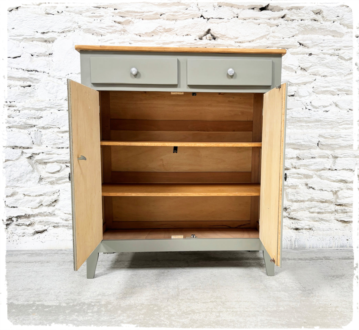 Ancien Buffet Style Parisien Vintage Gris Vert Moyen