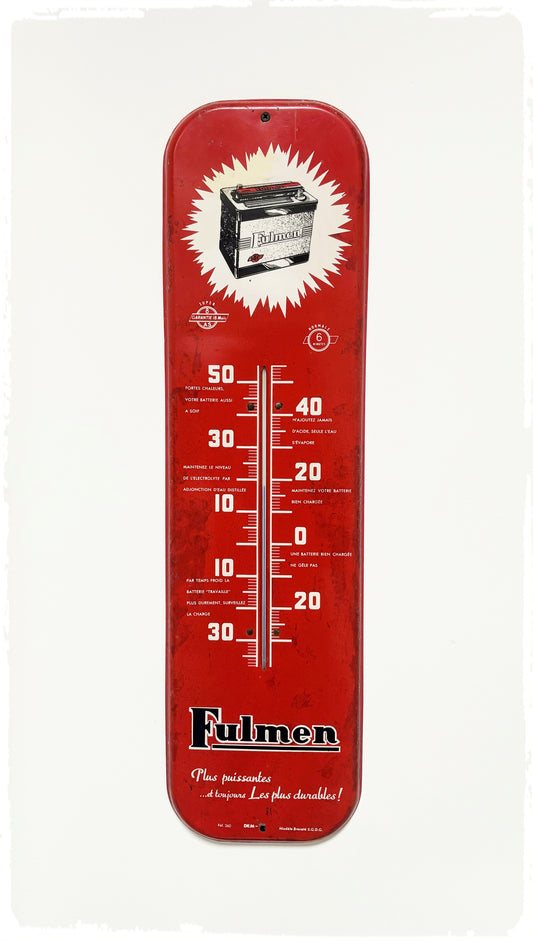 Ancien Grand Thermomètre Publicitaire Vintage Batterie FULMEN