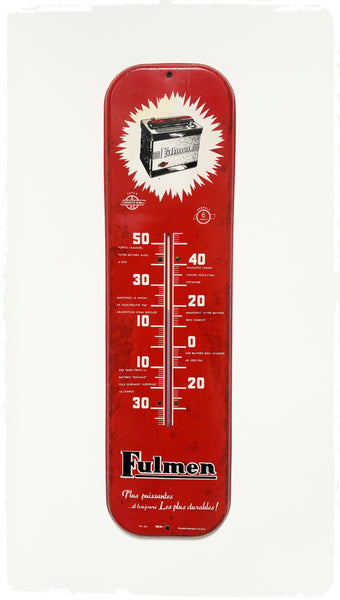 Ancien Grand Thermomètre Publicitaire Vintage Batterie FULMEN