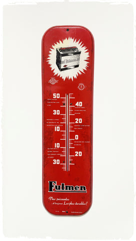 Ancien Grand Thermomètre Publicitaire Vintage Batterie FULMEN