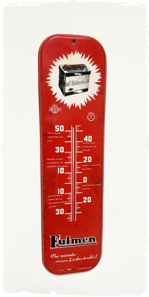 Ancien Grand Thermomètre Publicitaire Vintage Batterie FULMEN