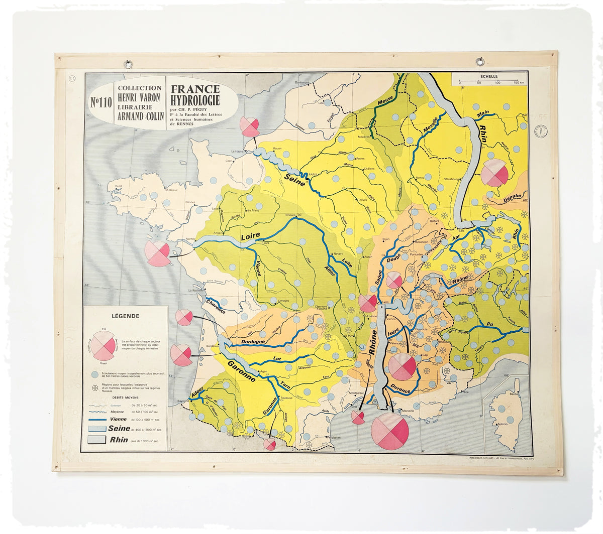 Ancienne Carte Scolaire Cartonnée Vintage Armand Colin France Hydrologie