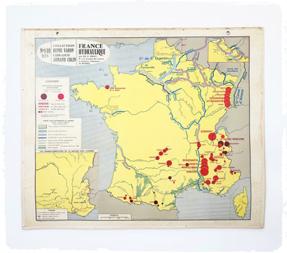 Ancienne Carte Scolaire Cartonnée Vintage Armand Colin France Hydrologie