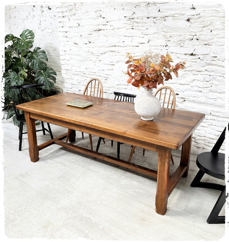 Ancienne Grande Table de Ferme Vintage en Chêne Massif