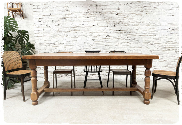 Ancienne Grande Table de Ferme Vintage en Chêne Massif Vernis