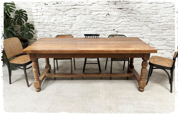 Ancienne Grande Table de Ferme Vintage en Chêne Massif Vernis
