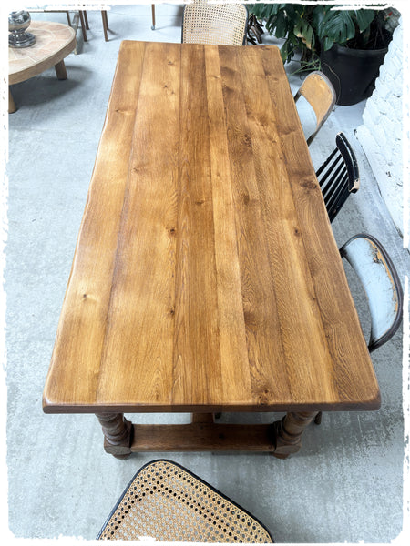Ancienne Grande Table de Ferme Vintage en Chêne Massif Vernis