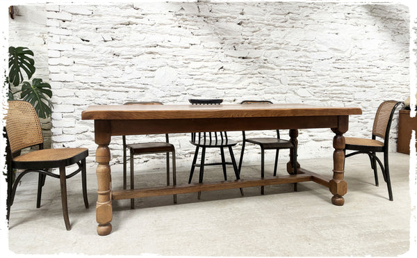 Ancienne Grande Table de Ferme Vintage en Chêne Massif Vernis