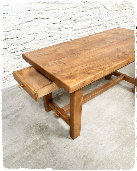 Ancienne Petite Table de Ferme Vintage en Orme Massif