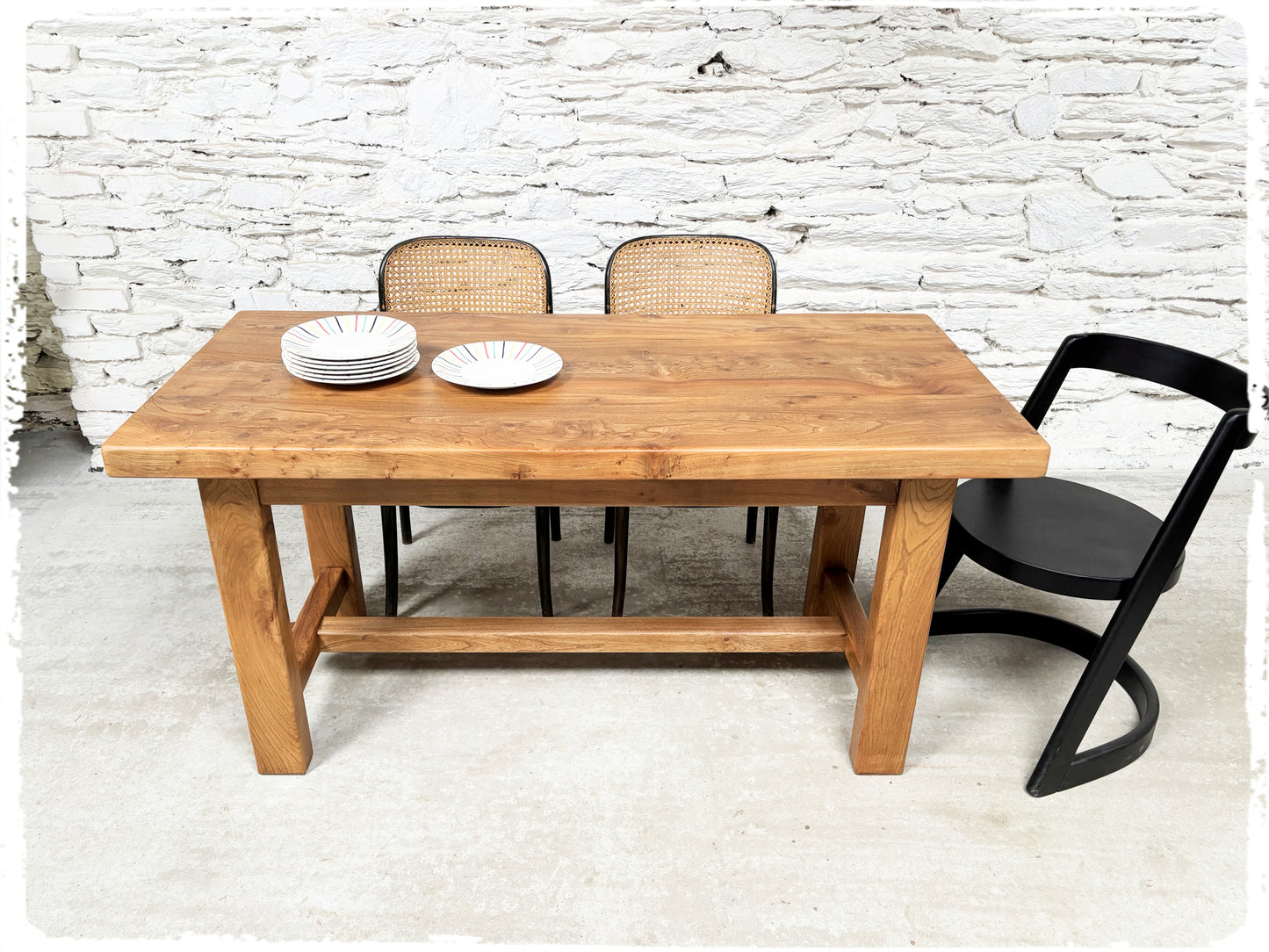Ancienne Petite Table de Ferme Vintage en Orme Massif