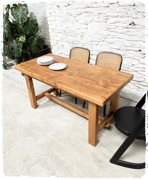 Ancienne Petite Table de Ferme Vintage en Orme Massif