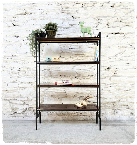 Bibliothèque Étagère Vintage en Métal et Formica Décor Palissandre