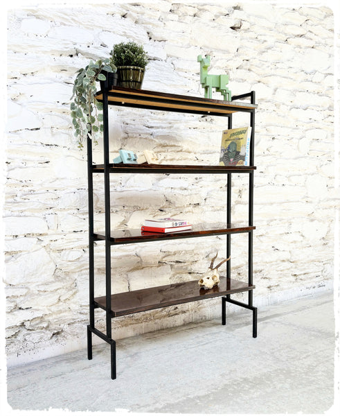 Bibliothèque Étagère Vintage en Métal et Formica Décor Palissandre
