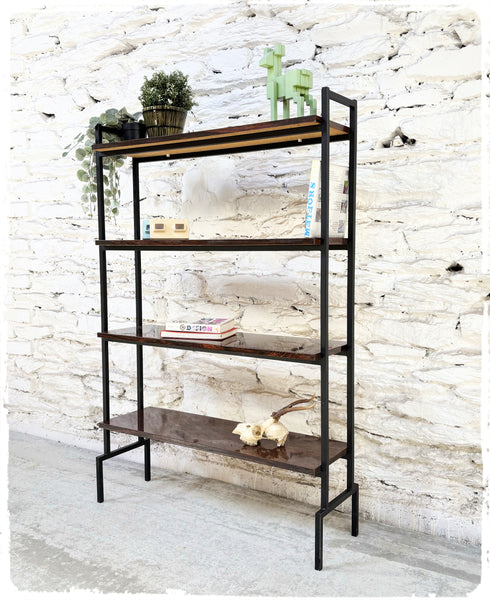 Bibliothèque Étagère Vintage en Métal et Formica Décor Palissandre