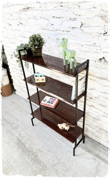 Bibliothèque Étagère Vintage en Métal et Formica Décor Palissandre