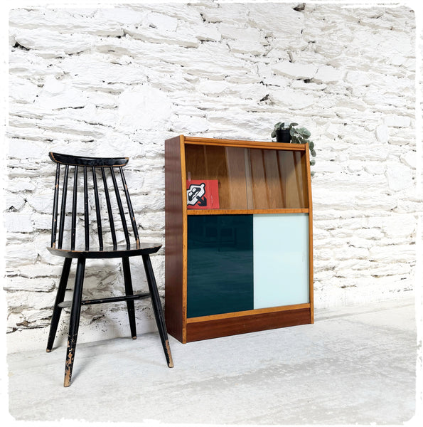 Petite Bibliothèque Vitrine Bibus Vintage Années 60 Bois Exotique