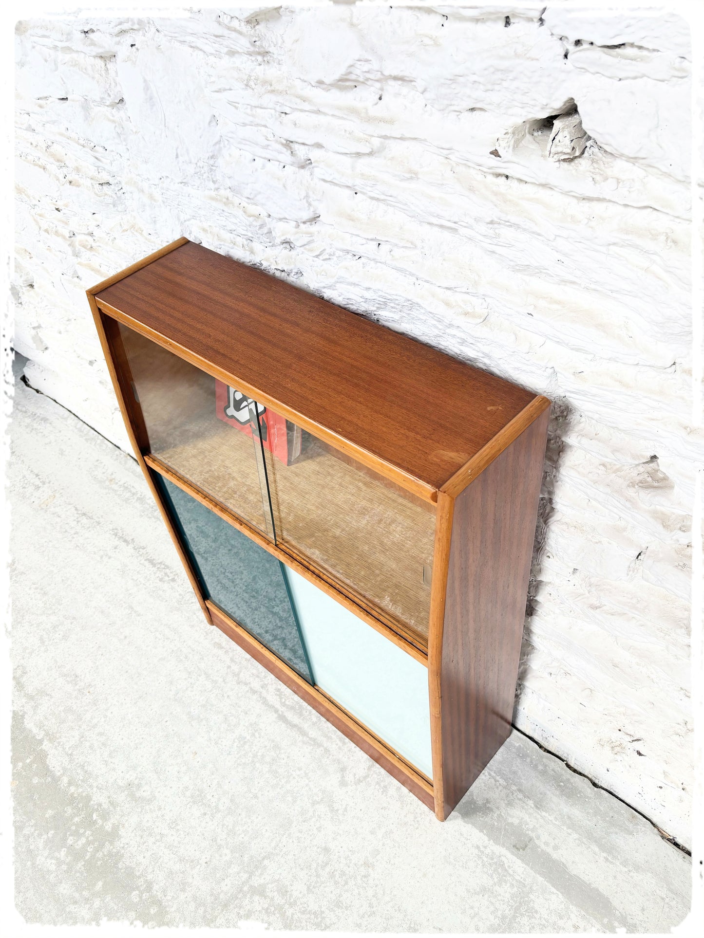 Petite Bibliothèque Vitrine Bibus Vintage Années 60 Bois Exotique