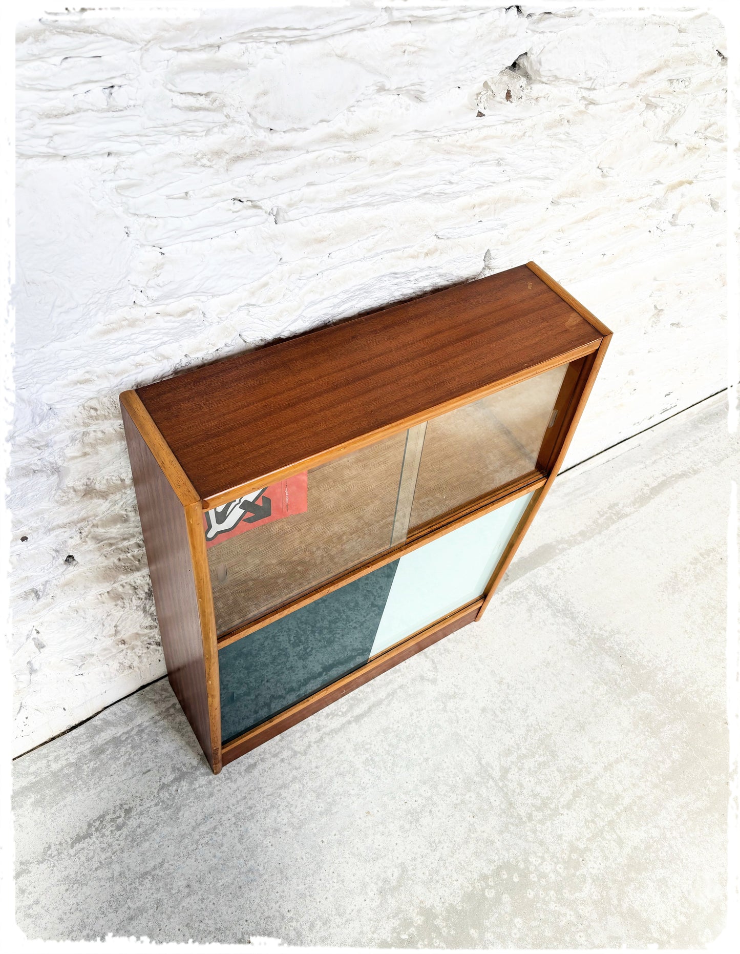 Petite Bibliothèque Vitrine Bibus Vintage Années 60 Bois Exotique
