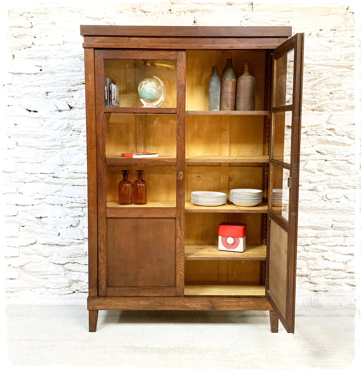 Bibliothèque Vitrine Vaisselier Vintage en Bois Massif