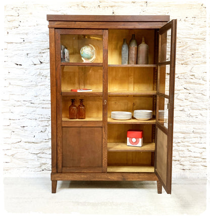 Bibliothèque Vitrine Vaisselier Vintage en Bois Massif