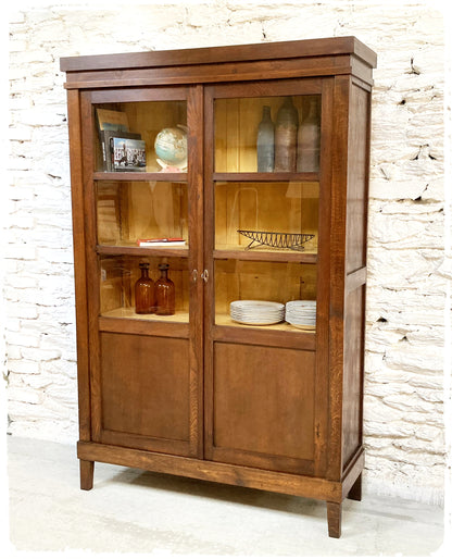 Bibliothèque Vitrine Vaisselier Vintage en Bois Massif