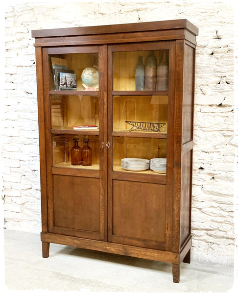 Bibliothèque Vitrine Vaisselier Vintage en Bois Massif