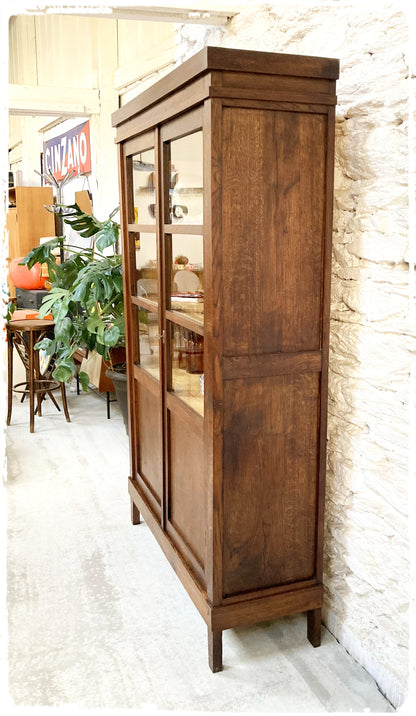 Bibliothèque Vitrine Vaisselier Vintage en Bois Massif