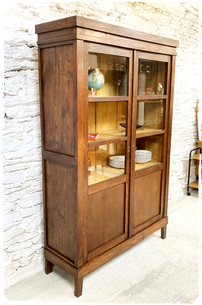 Bibliothèque Vitrine Vaisselier Vintage en Bois Massif