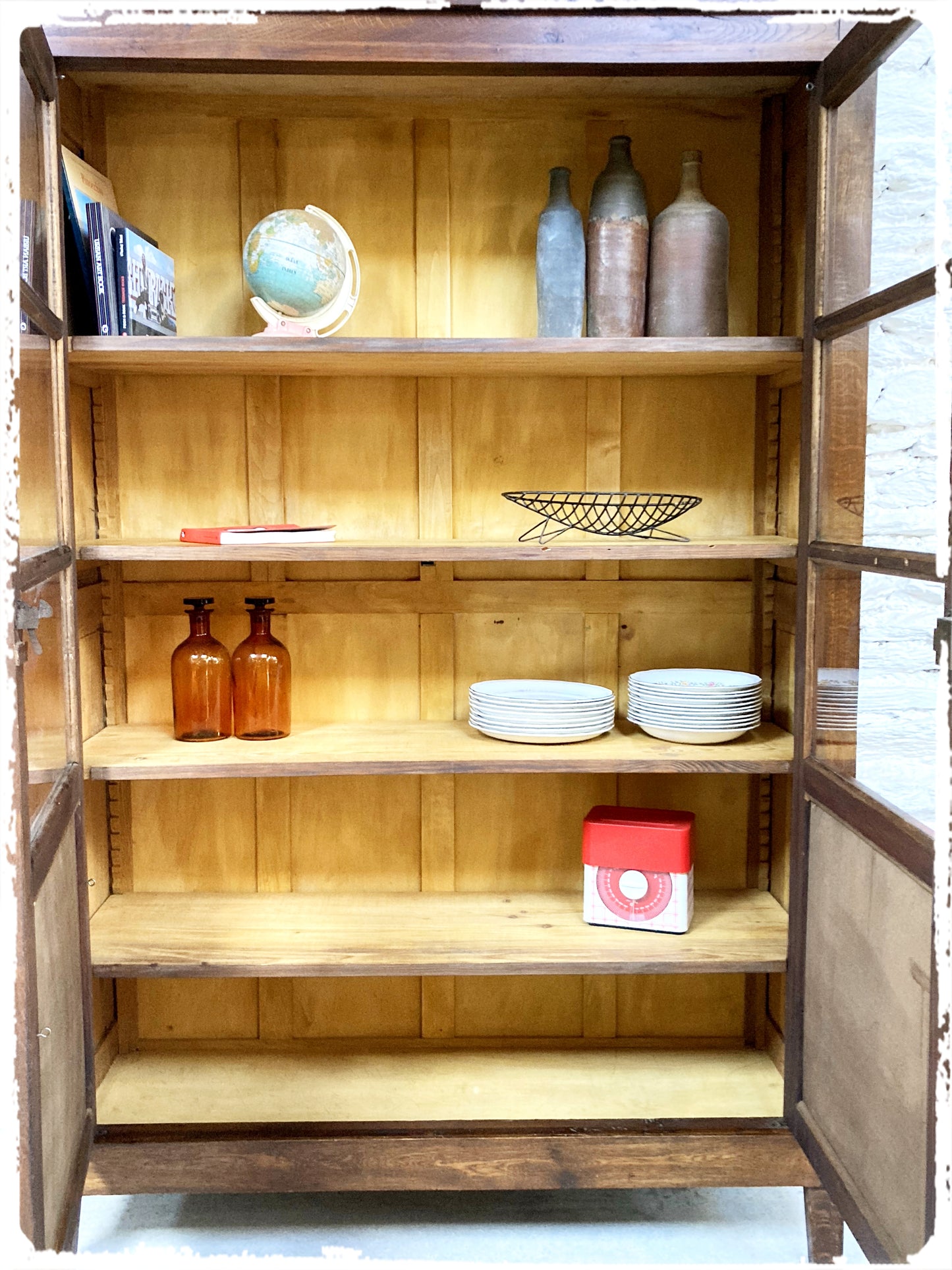 Bibliothèque Vitrine Vaisselier Vintage en Bois Massif