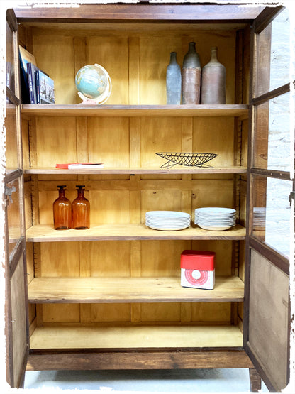 Bibliothèque Vitrine Vaisselier Vintage en Bois Massif