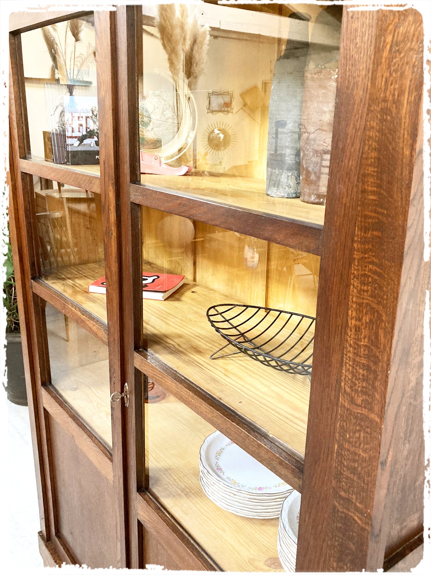 Bibliothèque Vitrine Vaisselier Vintage en Bois Massif