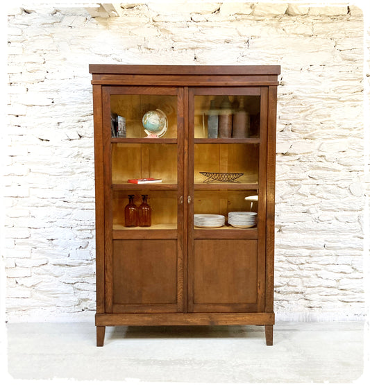 Bibliothèque Vitrine Vaisselier Vintage en Bois Massif