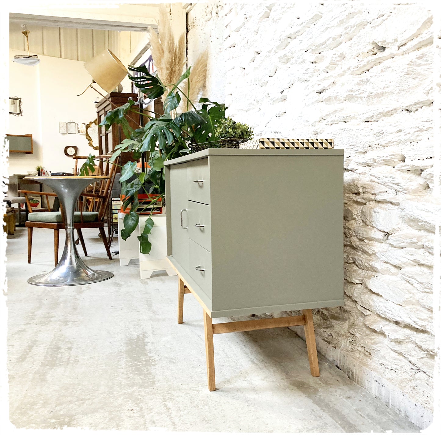 Buffet Vintage Pieds Compas Revisité Gris Vert