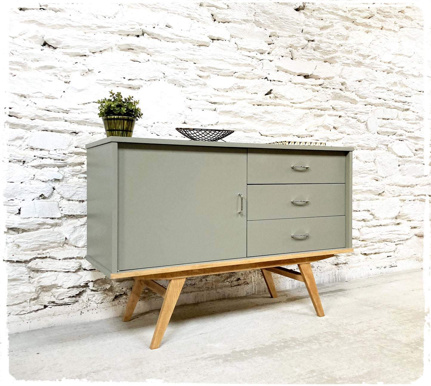 Buffet Vintage Pieds Compas Revisité Gris Vert