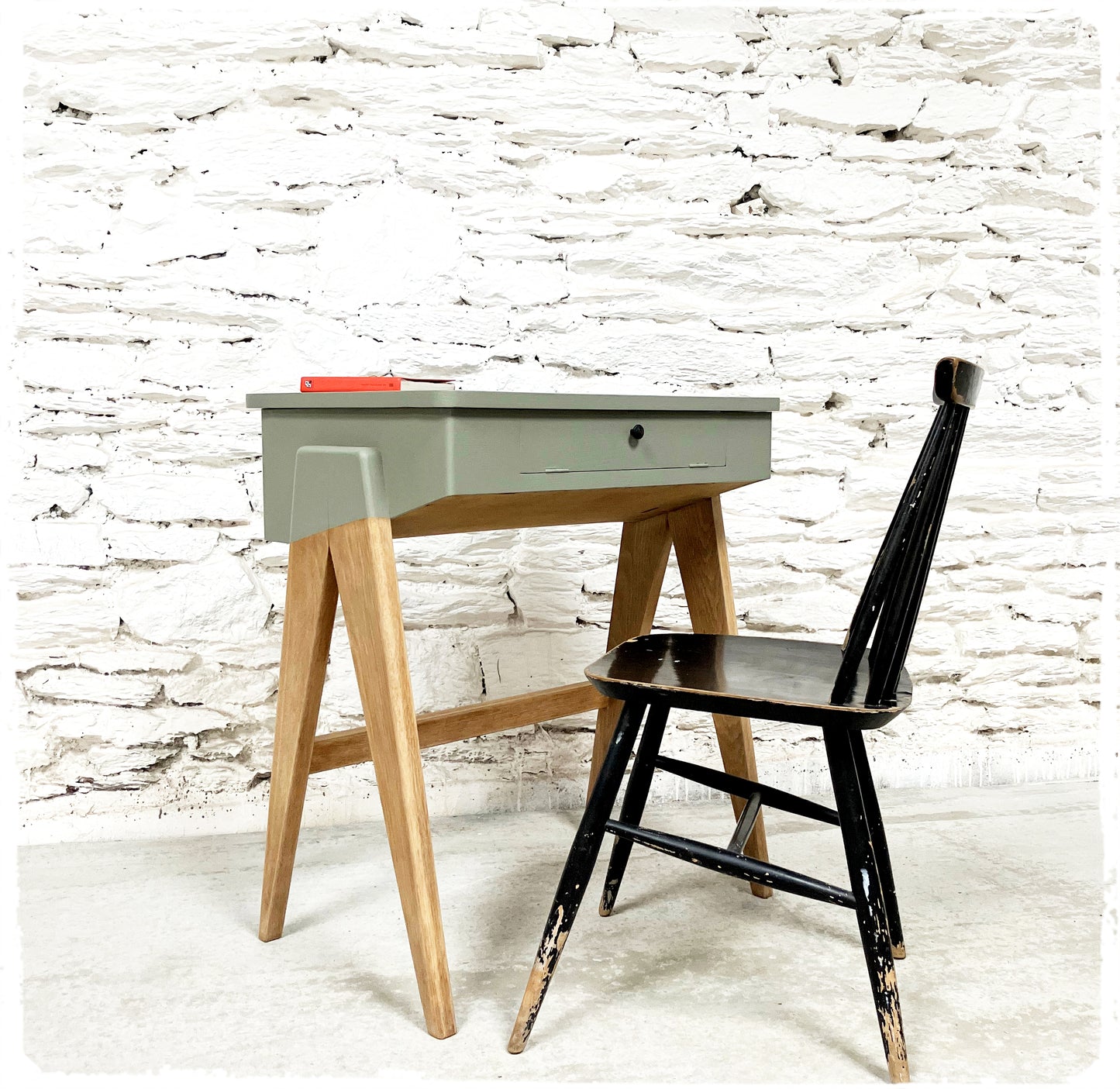 Bureau Pupitre Console Vintage Pieds Compas Revisité