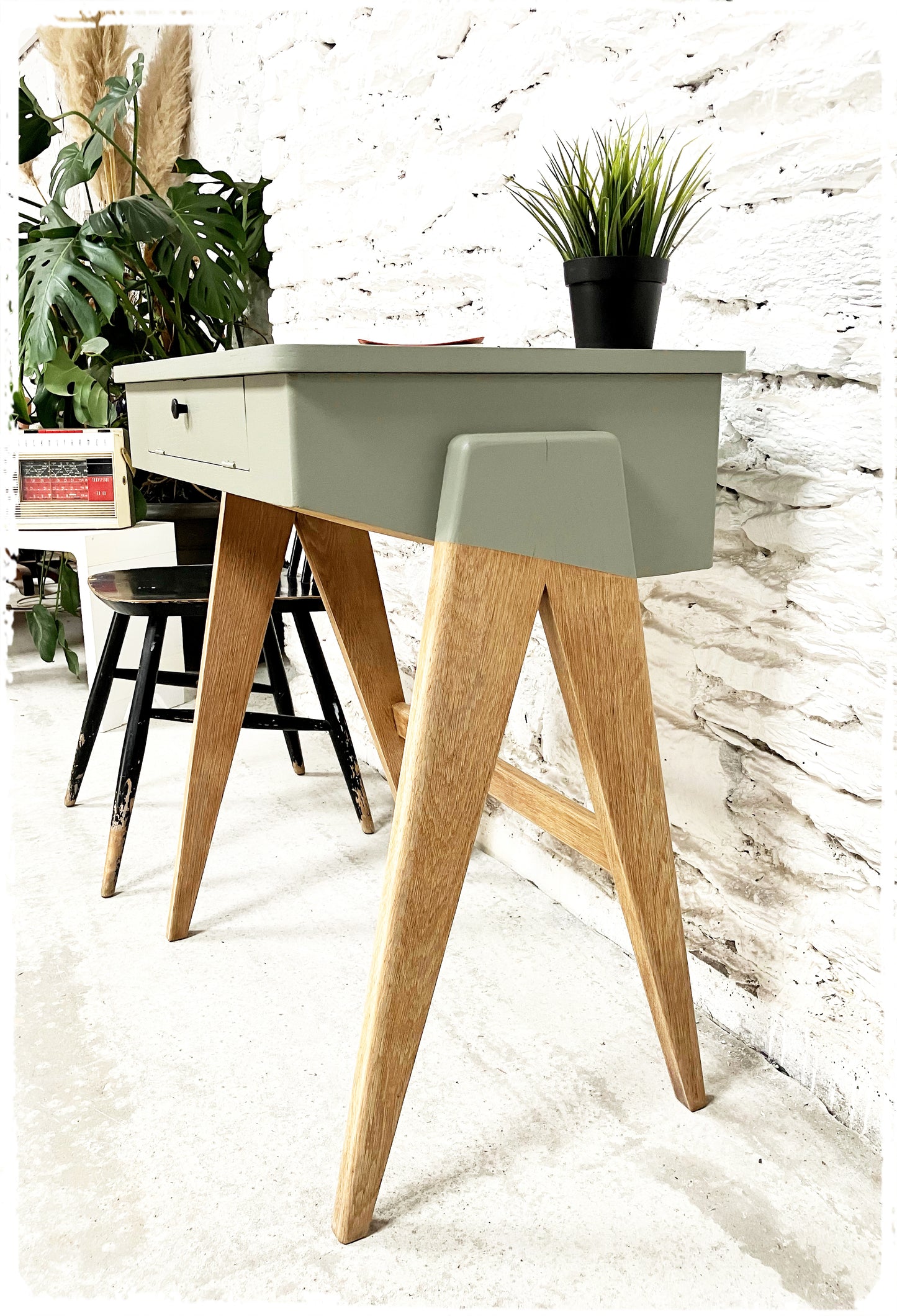 Bureau Pupitre Console Vintage Pieds Compas Revisité