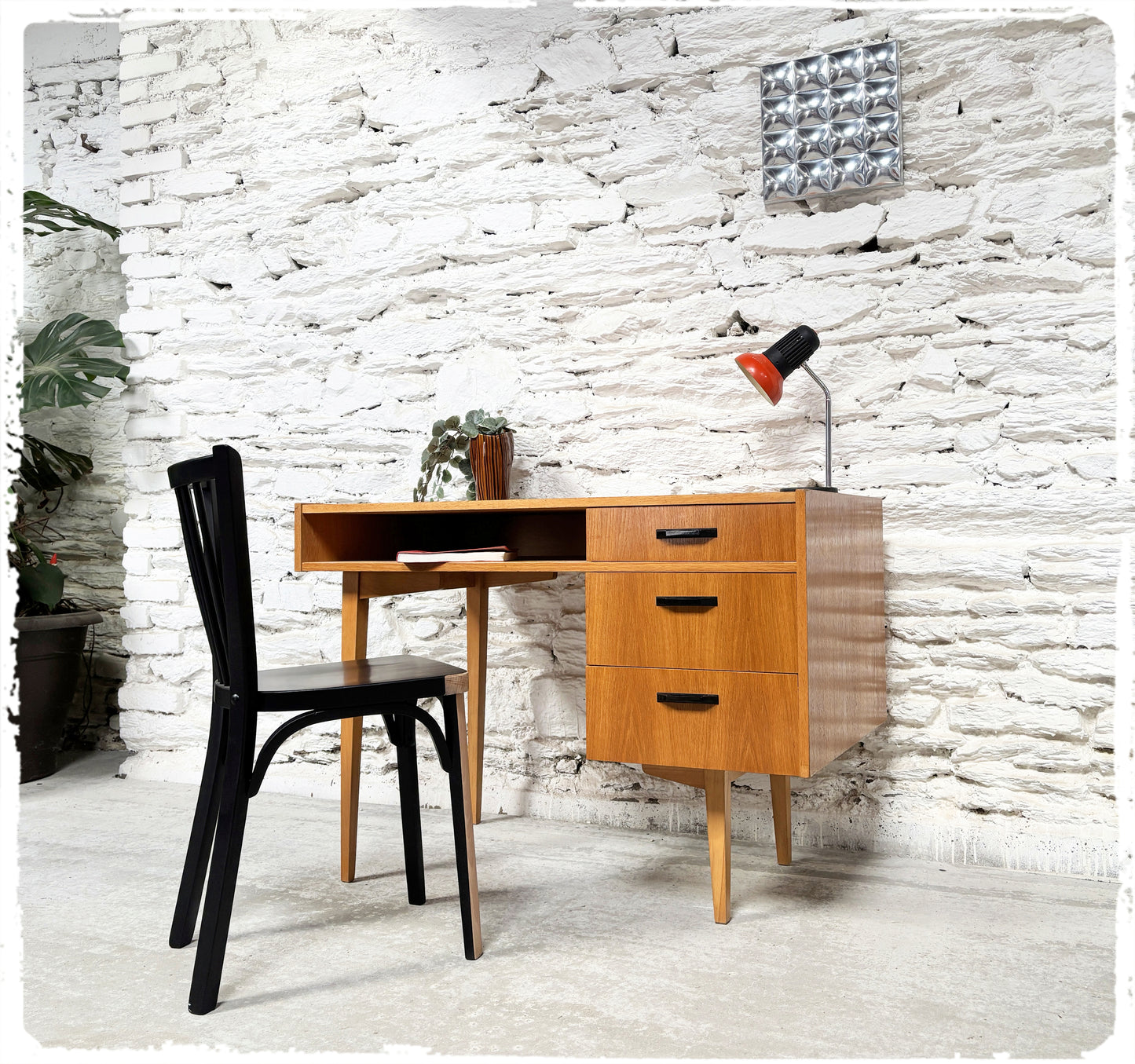 Bureau Vintage Années 60 Bois Doré