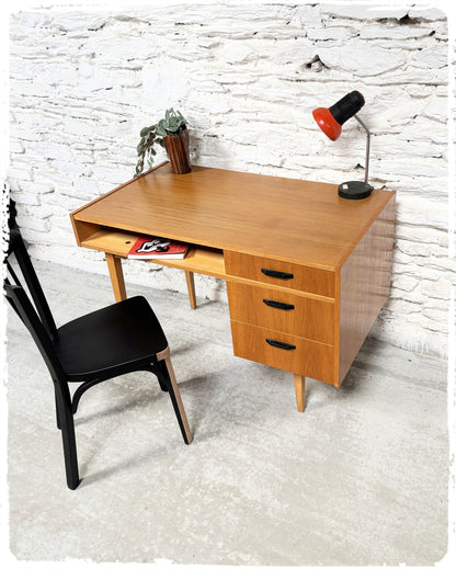 Bureau Vintage Années 60 Bois Doré