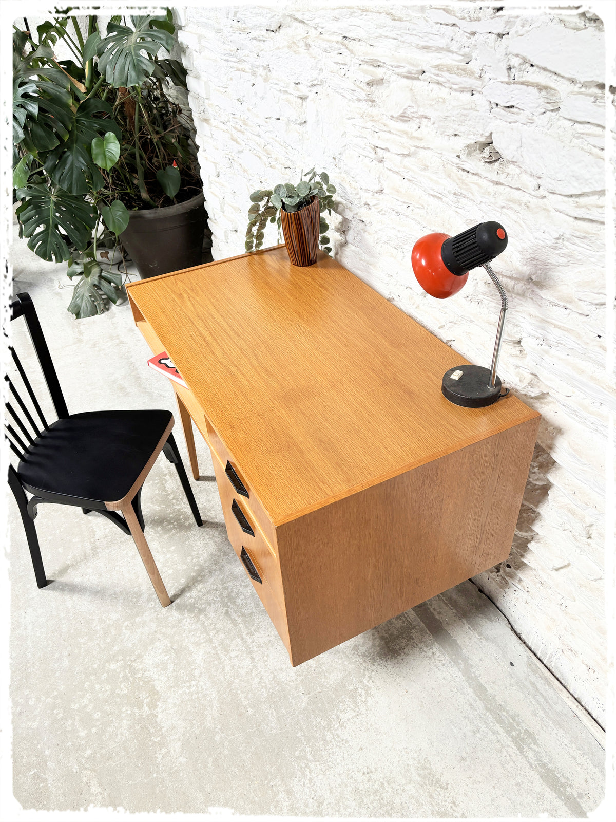 Bureau Vintage Années 60 Bois Doré