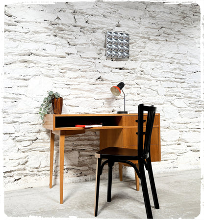 Bureau Vintage Années 60 Bois Doré